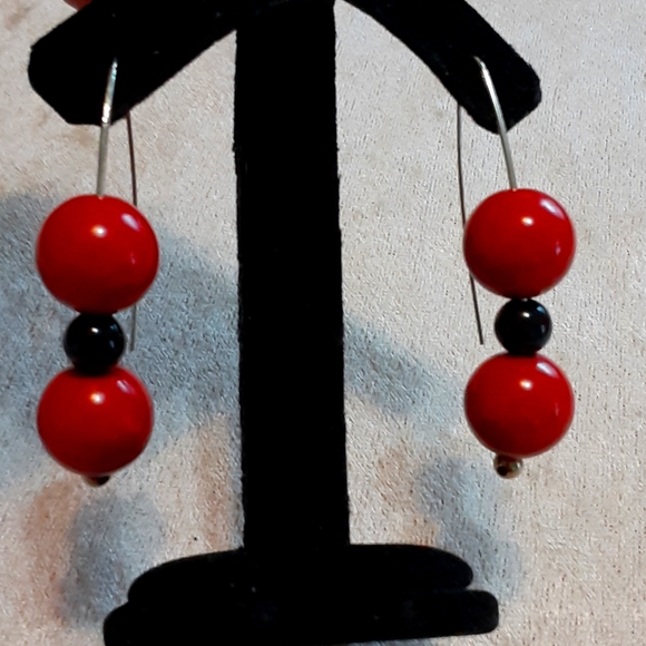 Vintage Atomic Modernist Looking Bead Earrings - Picture 1 of 4